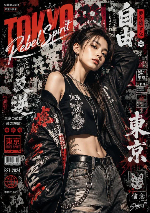 Affiche de portrait tendance streetwear graffiti japonais haut de gamme