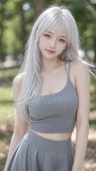 Une jolie jeune fille asiatique aux cheveux blancs, au style pur et séduisant avec une aura froide.
