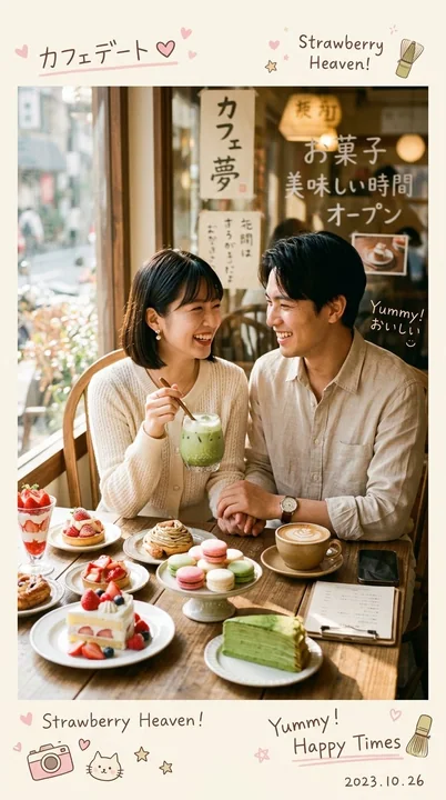 日韓風の雰囲気感のあるスイーツ店でのカップル撮影