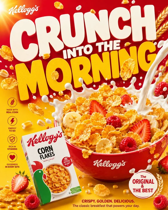 Conception d’une affiche commerciale pour des céréales de petit-déjeuner d’une marque de grande consommation haut de gamme