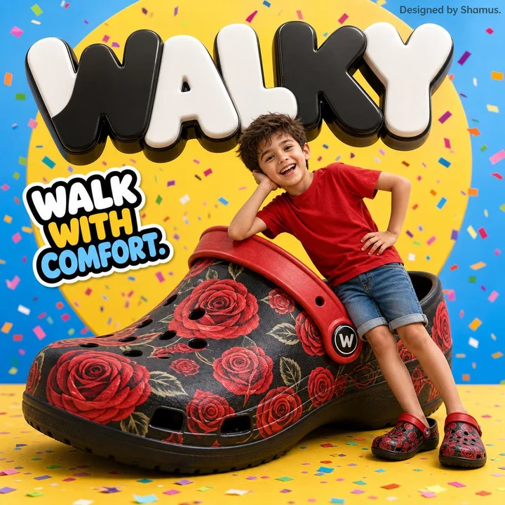Creative children's advertising poster for giant rose clogs