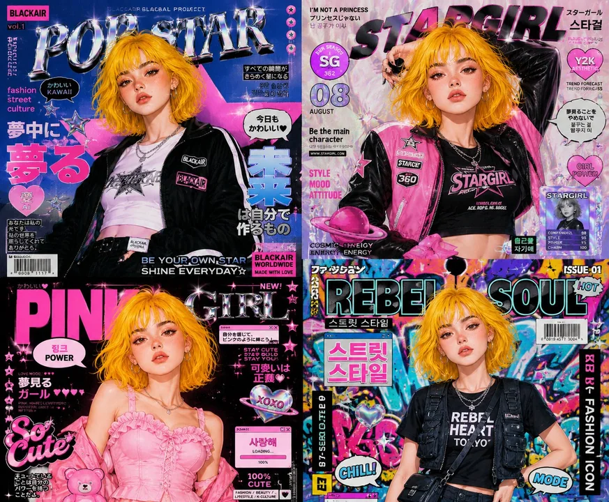 ミレニアム風の韓国系雑誌の4コマコラージュイラスト