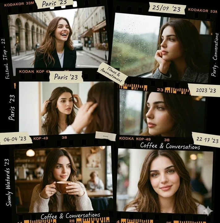 Cinematic film collage girl memory timeline