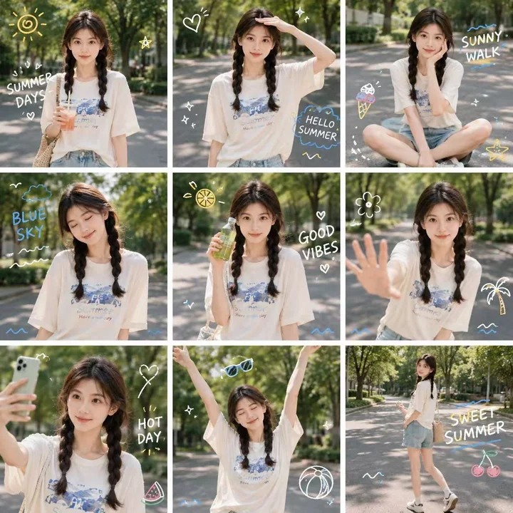 Film-style summer campus collage portrait