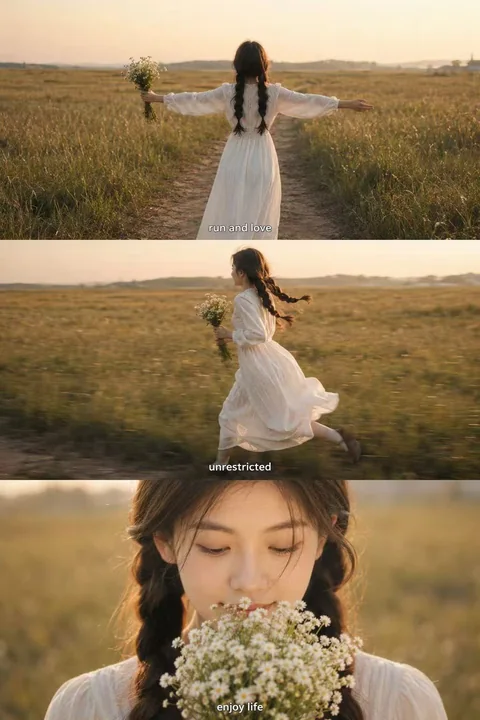 Nostalgic summer countryside cinematic triptych portrait