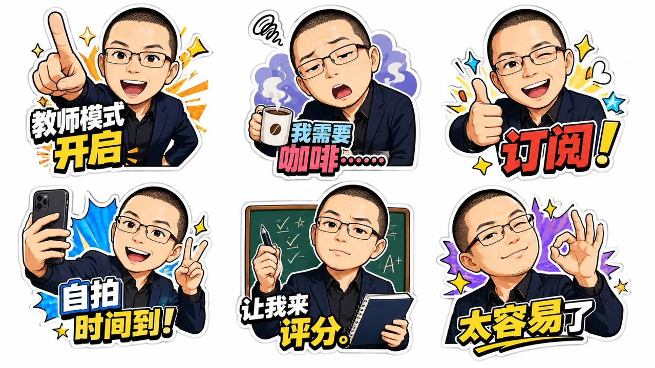 教师风格趣味Q版卡通贴纸套图