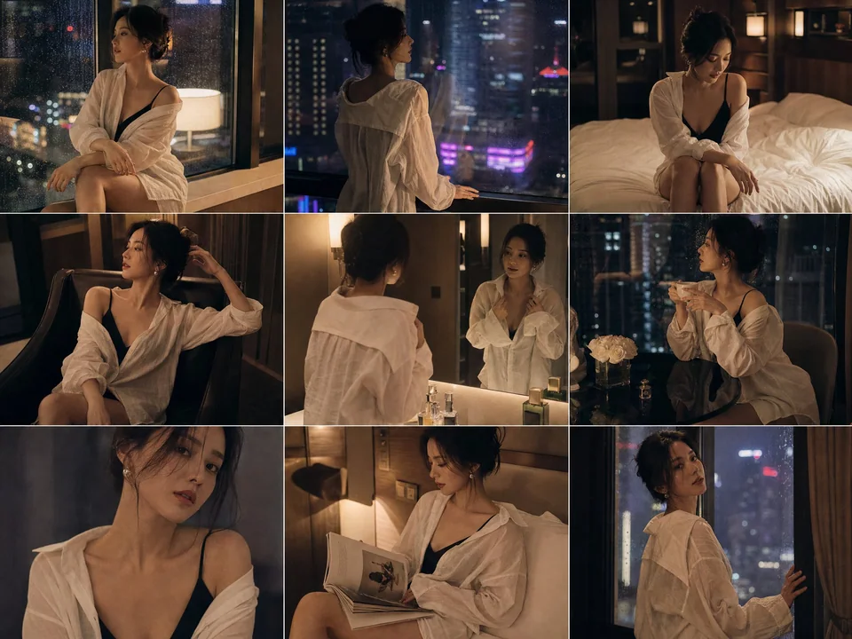 Urban Night Movie Feel White Shirt Female Portrait