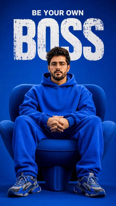 Netflix-style electric blue high-fashion poster