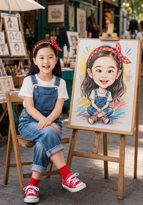 Уличный арт-портрет персонажа и забавная преувеличенная карикатура