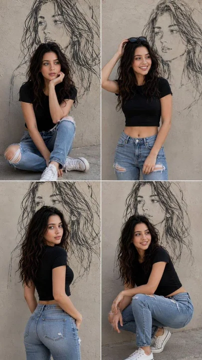 Ultra-realistic fashion blogger lifestyle four-panel collage