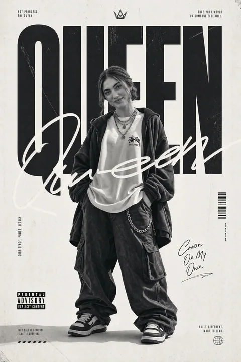 Affiche éditoriale de mode streetwear en noir et blanc