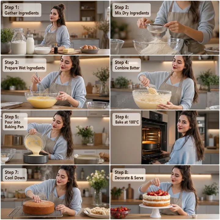 Cinematic realistic homemade cake baking storyboard