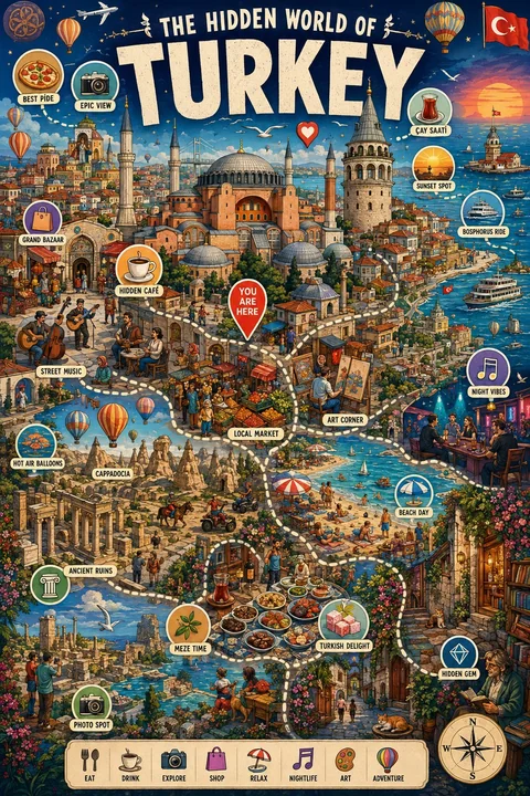 Affiche d’exploration d’un monde urbain miniature dessiné à la main, mots-clés de prompt