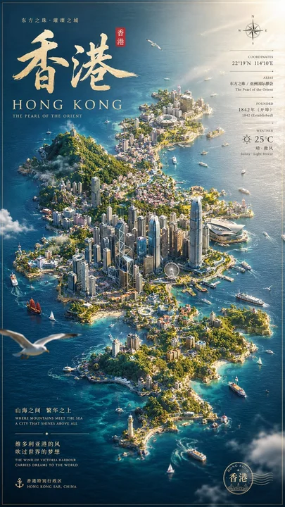 Aerial View of a Miniature Hong Kong City Ecological Island Art Poster