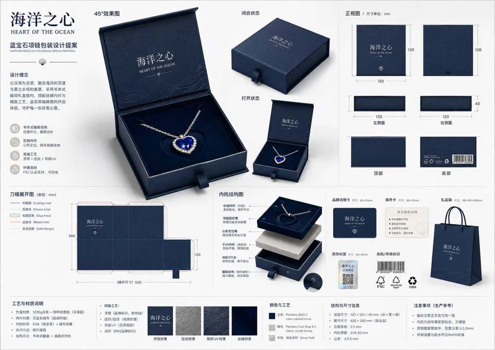 Jewelry necklace high-end packaging design proposal board
