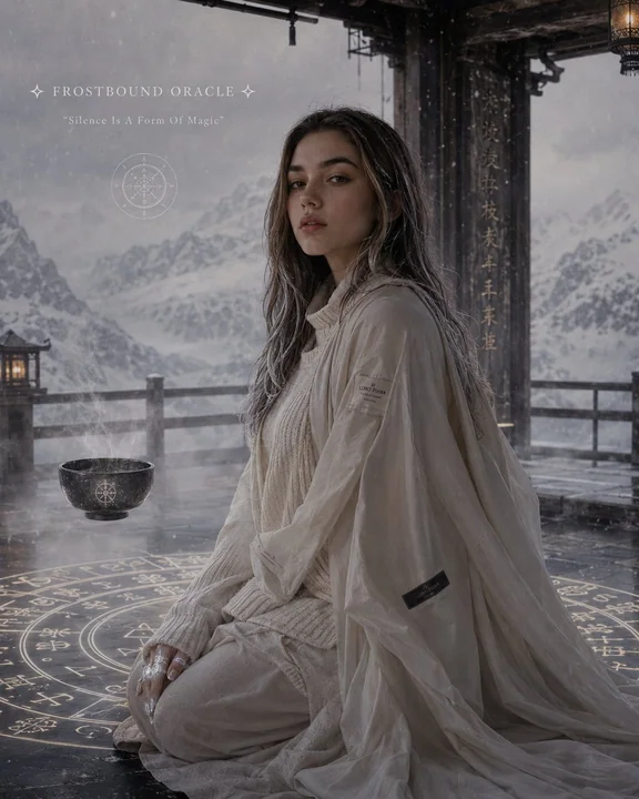Frostbound Divine Oracle minimalist fashion editorial