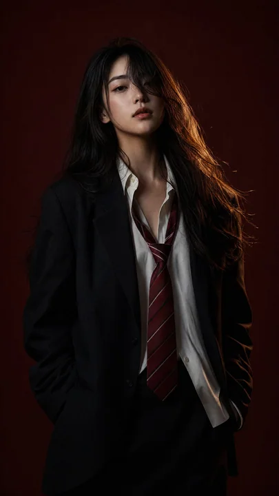 Ombres rouges et lumière en Asie de l'Est, portrait de mode