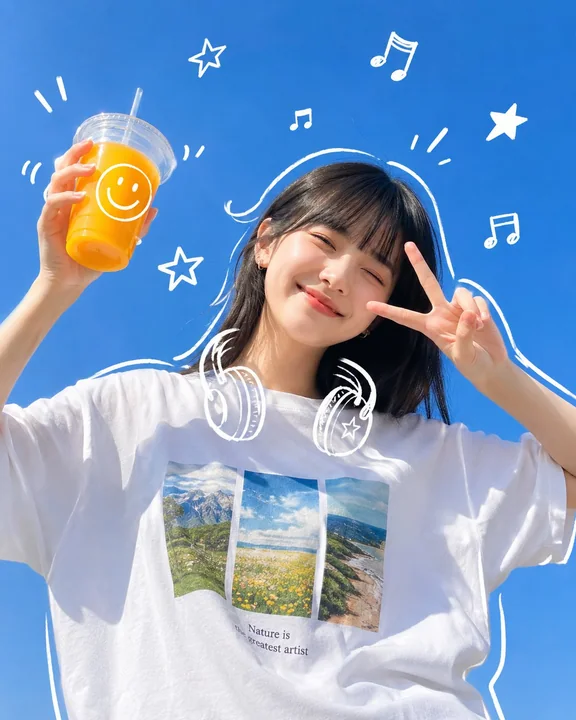 Vibrant pop-style graffiti girl and orange juice