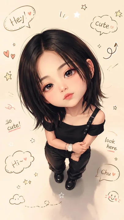 Cute semi-realistic chibi-style portrait illustration prompt words