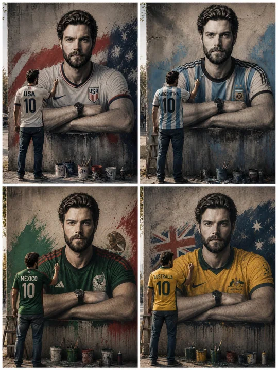 Argentine jersey man paints a surreal self-portrait on the wall
