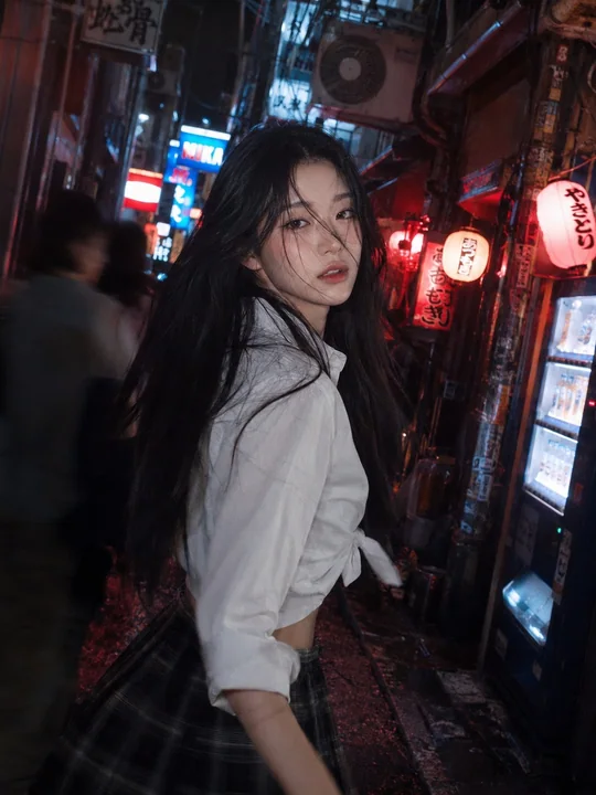 高颗粒感东京小巷霓虹少女摄影