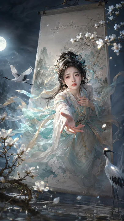 画中的美人破卷而出,东方奇幻海报
