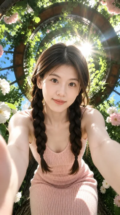 梦幻夏日花园超广角自拍人像