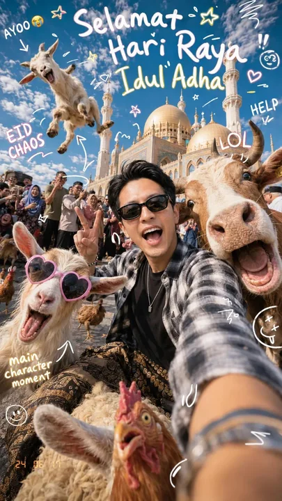 Dreamy Mosque Eid al-Adha Cuteness Animals Intruding into Selfie