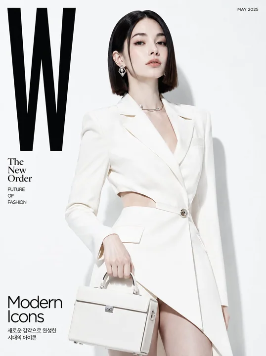 Minimalist white architectural feel Korean female magazine cover