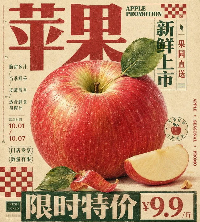 Apple promotional poster with vintage print layout design