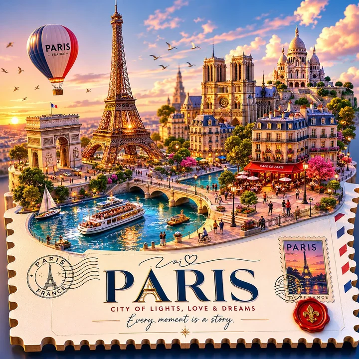 3D Isometric Style Travel Poster Floating Miniature World