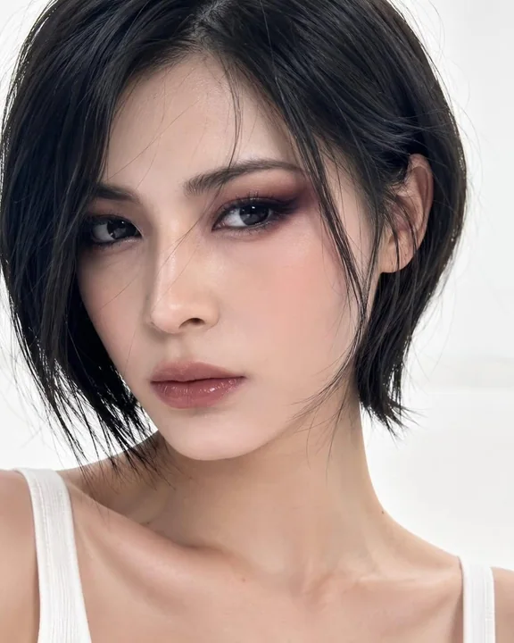 Hyper-realistic Korean bob short hair female beauty portrait