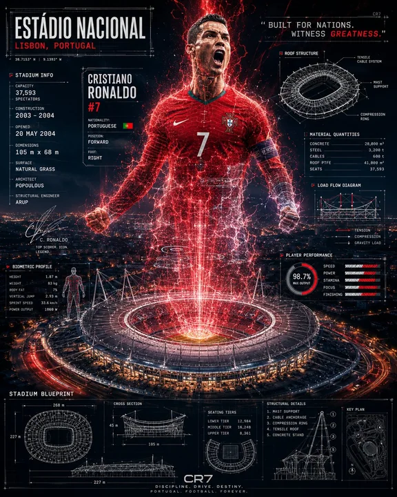 Ultra-luxurious cinematic football stadium holographic poster prompt
