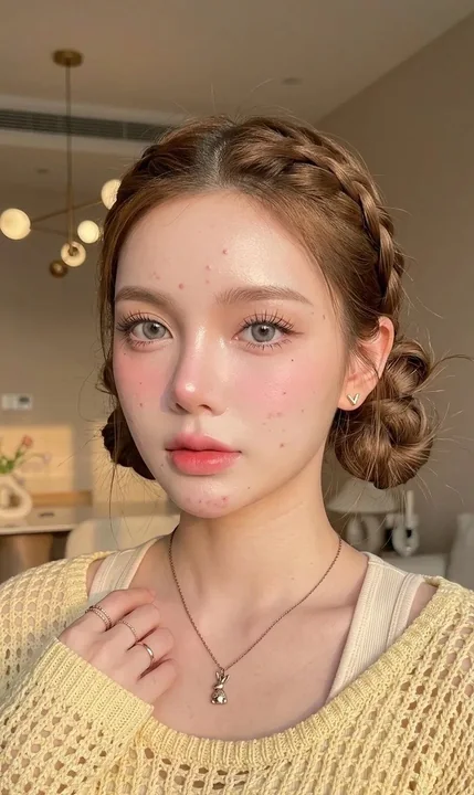 Gros plan d’une jeune fille à l’expression mignonne portant un pull couleur crème