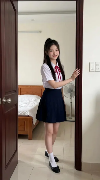 Vietnamese bedroom, East Asian female student, smartphone documentary photography