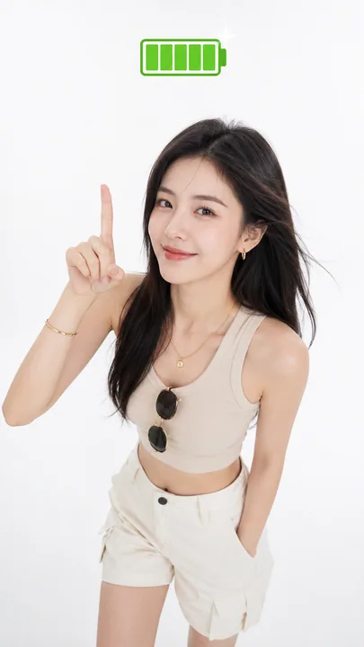 俯拍夏装美女,满电状态穿搭
