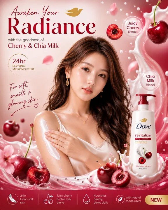 樱桃奇亚籽身体乳高端美妆广告海报