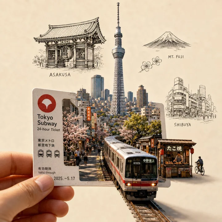Urban Ticket Miniature Landscape Travel Art Illustration
