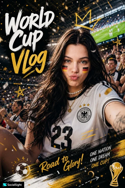 Affiche promotionnelle portrait d’une supportrice de football pour la Coupe du monde