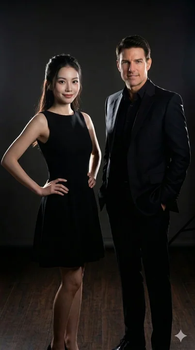 A minimalist studio portrait of a man and a woman against a dark background.