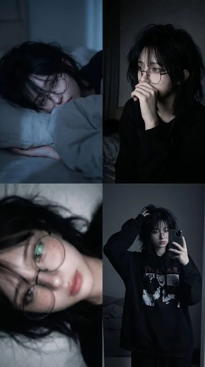 忧郁氛围黑发眼镜少年卧室胶片拼贴