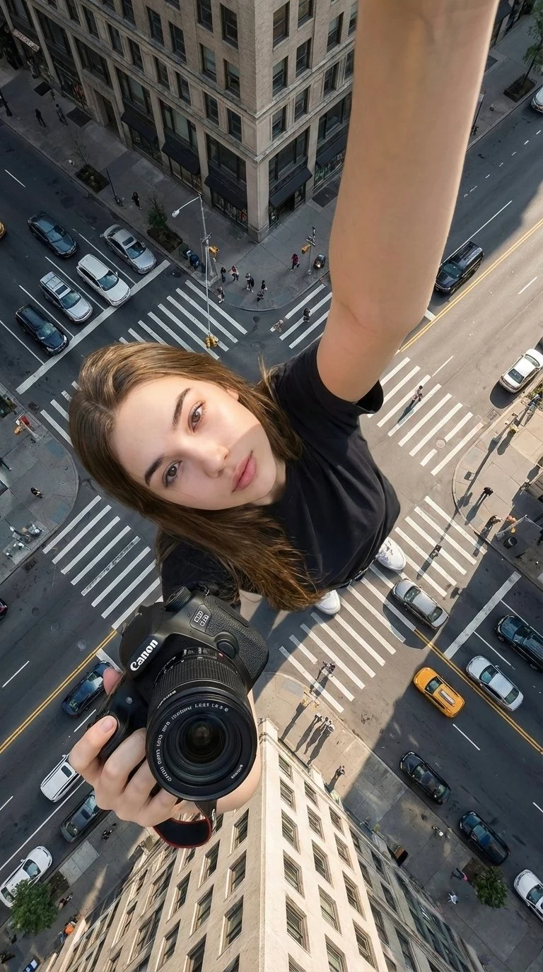 上から撮影した巨女の城の景色のセルフィー