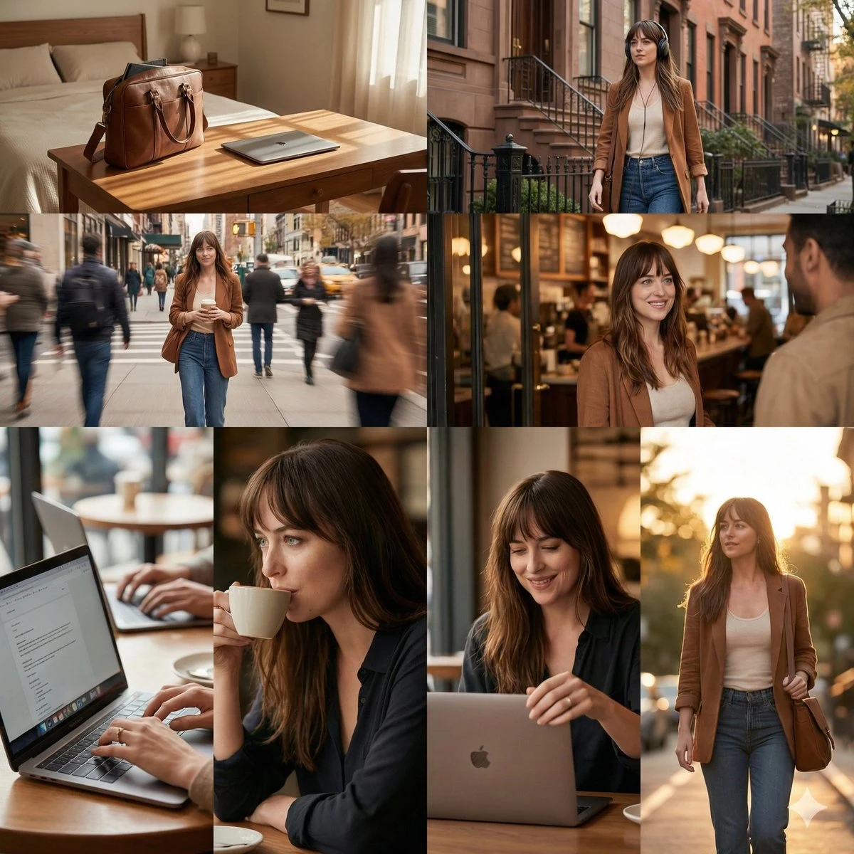 金色时光里的咖啡女孩