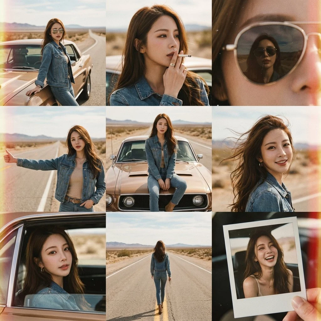 复古公路九格胶片