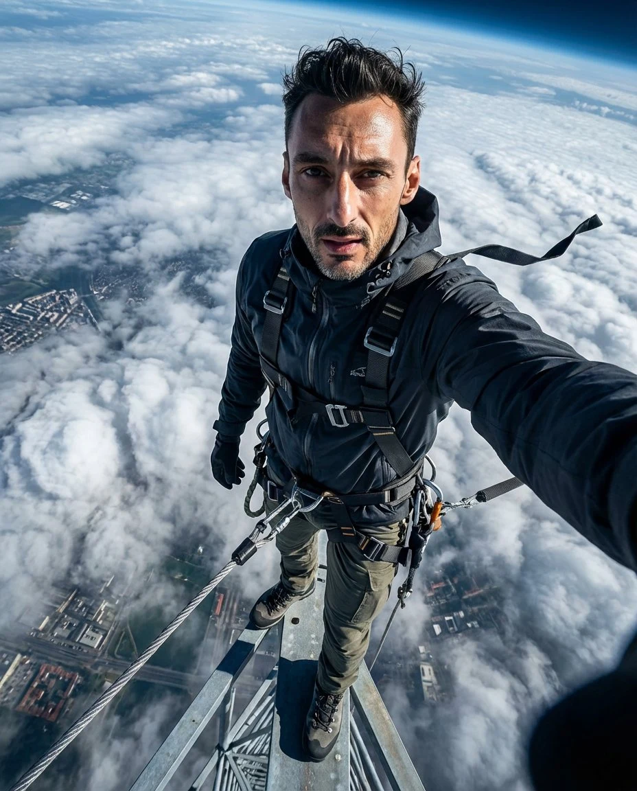 高空塔尖自拍者