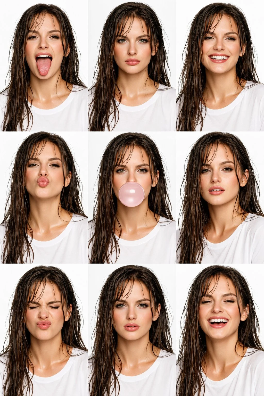 纯白九宫格湿发超模