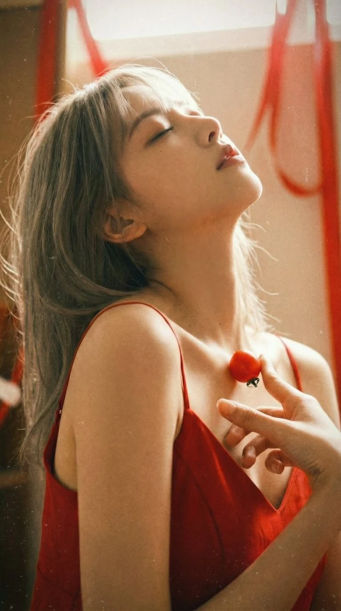 逆光红裙日系特写