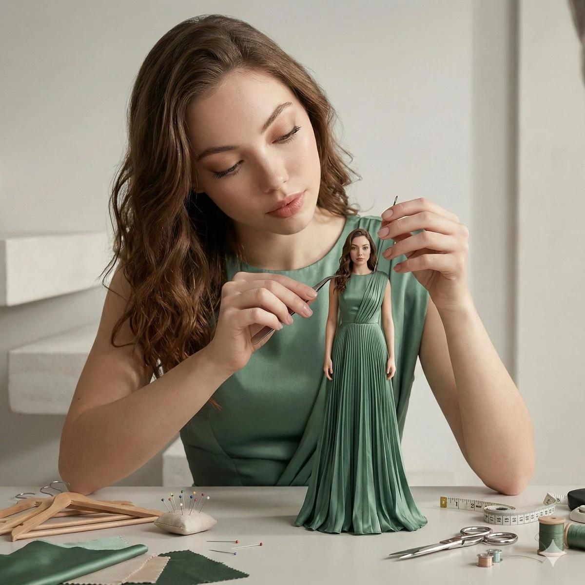 女神为迷你版自己调整服装