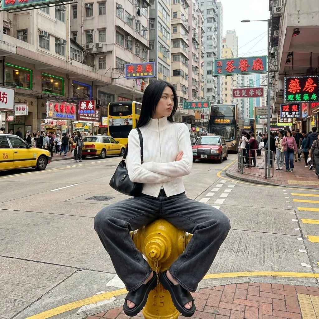 霓虹街头的自信女郎