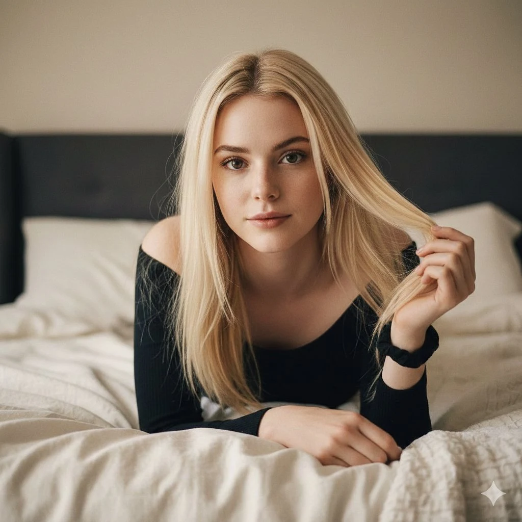 阳光洒落慵懒金发少女